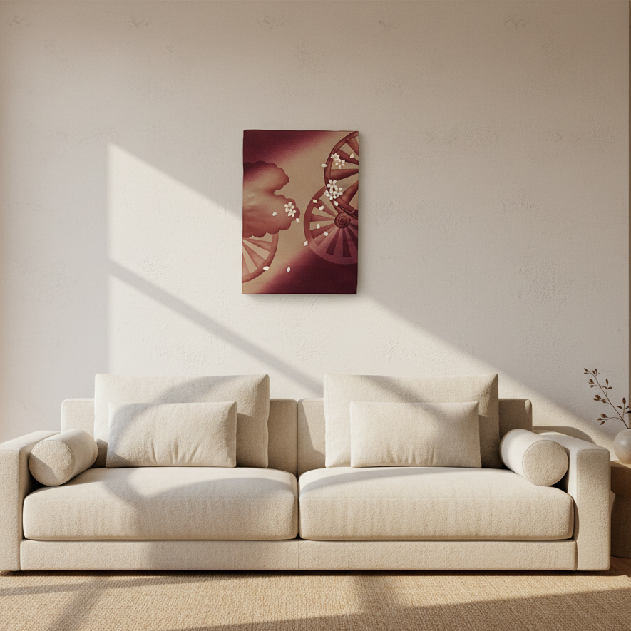 桜と御所車【正絹帯ファブリックパネル大】OPB-8