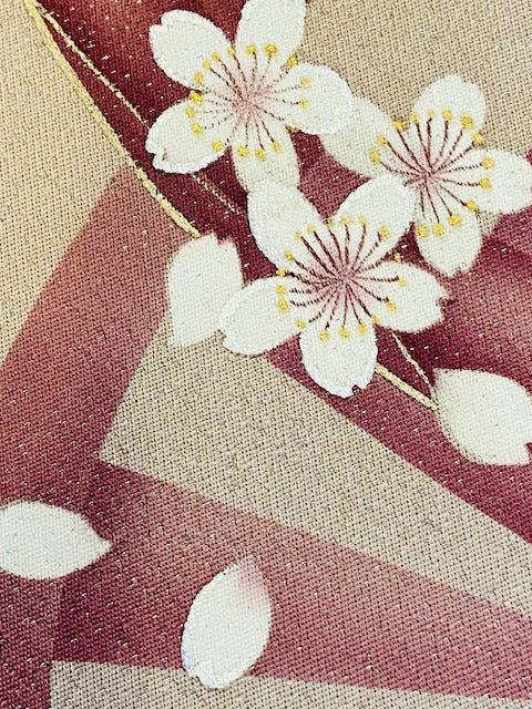 桜と御所車【正絹帯ファブリックパネル大】OPB-8