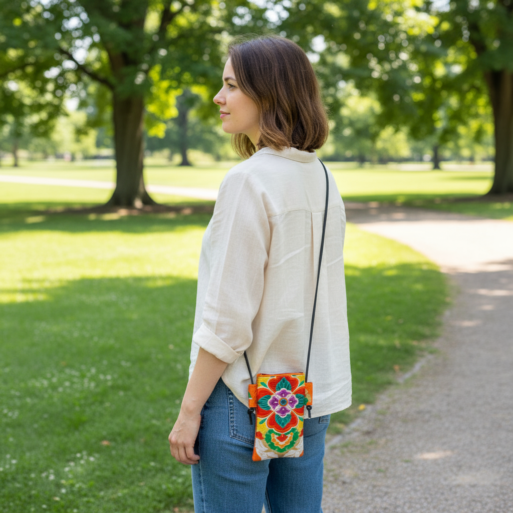 Japanese Obi Phone Bag, Japanese Silk Crossbody, Obi Smartphone Shoulder Bag, One of a Kind Gift, Lightweight Travel Bag【SS-01】