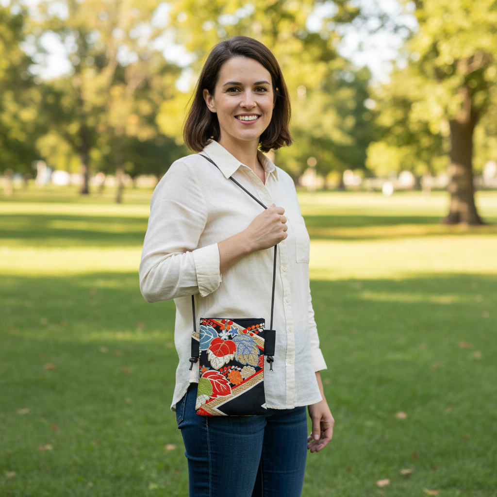Japanese Obi Phone Bag, Japanese Silk Crossbody, Obi Smartphone Shoulder Bag, One of a Kind Gift, Lightweight Travel Bag【SS-03】