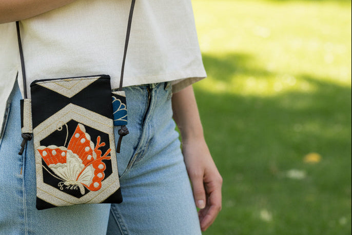 Borsa per telefono Obi giapponese, borsa a tracolla in seta giapponese, borsa a tracolla per smartphone Obi, regalo unico nel suo genere, borsa da viaggio leggera【SS-04】