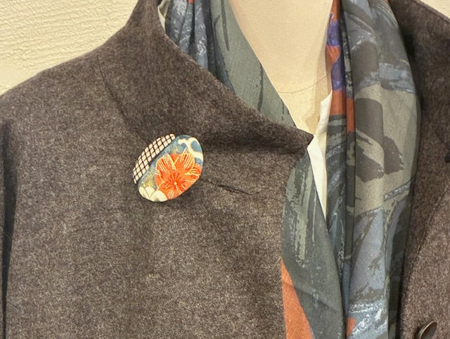 Japanese Kimono Silk Brooch / Japanese Vintage Obi Pin / Floral Statement Brooch / Unique Handmade Gift / Wearable Art【VKB-03】
