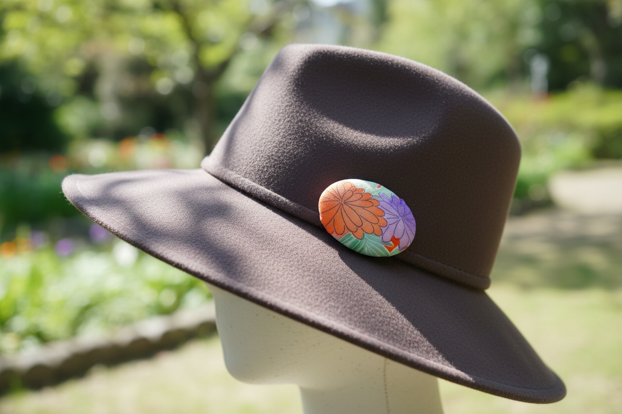 Japanese Kimono Silk Brooch / Japanese Vintage Obi Pin / Floral Statement Brooch / Unique Handmade Gift / Wearable Art【VKB-04】