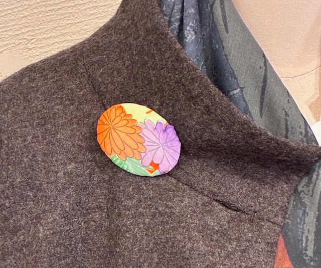 Japanese Kimono Silk Brooch / Japanese Vintage Obi Pin / Floral Statement Brooch / Unique Handmade Gift / Wearable Art【VKB-04】