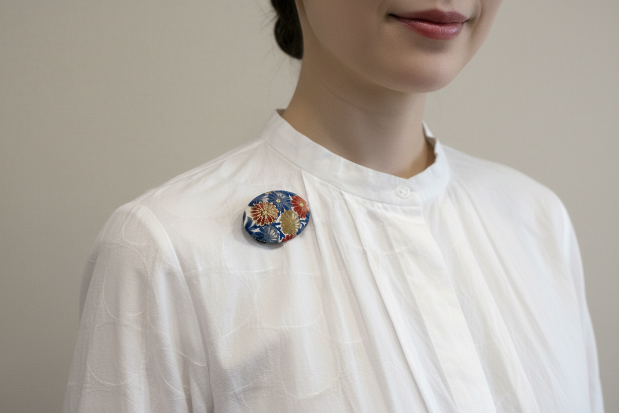Japanese Kimono Silk Brooch / Japanese Vintage Obi Pin / Floral Statement Brooch / Unique Handmade Gift / Wearable Art【VKB-11】