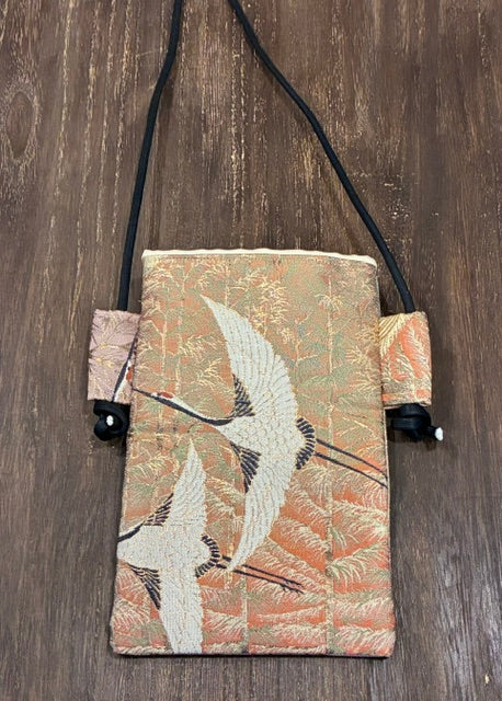 Vintage Obi Fabric Phone Pouch Handmade Japanese Textile Shoulder Bag