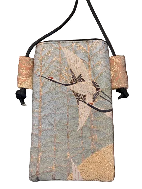 Vintage Obi Fabric Phone Pouch Handmade Japanese Textile Shoulder Bag