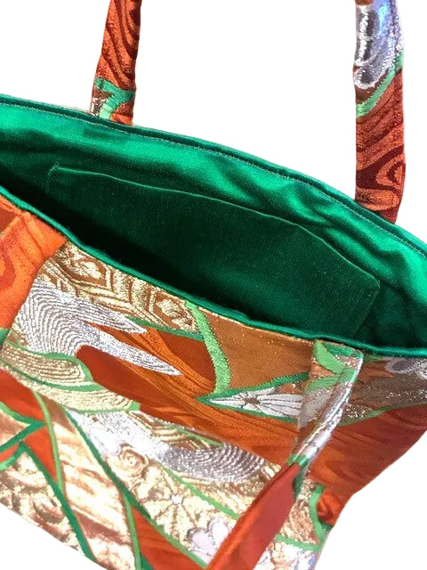 Japanese Kimono Silk Tote Bag, Vintage Obi Handmade Bag, Upcycled Sustainable Gift, One of a Kind Eco Bag【KB-31】