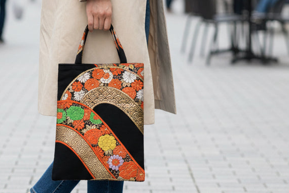 Japanese Kimono Silk Tote Bag, Vintage Obi Handmade Bag, Upcycled Sustainable Gift, One of a Kind Eco Bag【KB-24B】