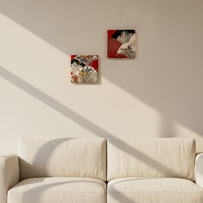 御所時文様【正絹着物ファブリックパネル2枚セット】KP2-02