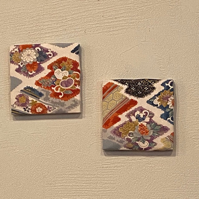 橘牡丹菊【正絹着物ファブリックパネル2枚セット】KP2-08