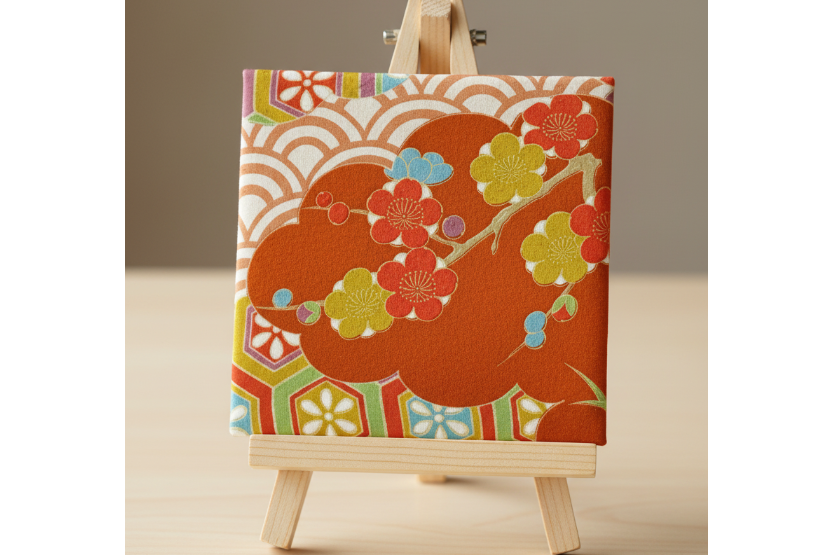 Kimono Wall Art / Japanese Vintage Silk Textile Panel / Framed Fabric Art / Wabi Sabi Decor / Unique Japanese Interior【KP2-05B】