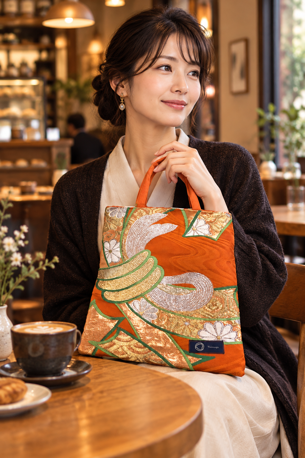 Japanese Kimono Silk Tote Bag, Vintage Obi Handmade Bag, Upcycled Sustainable Gift, One of a Kind Eco Bag【KB-34】