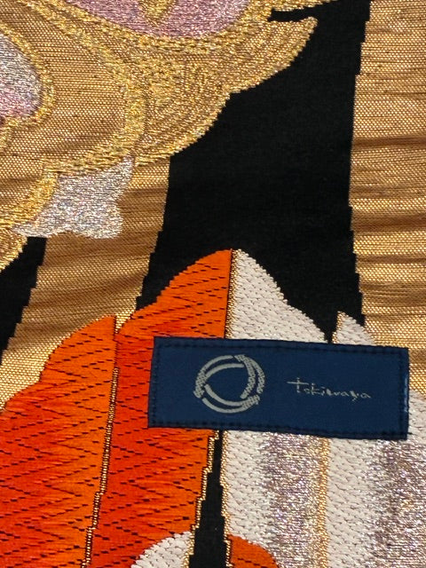 Japanese Kimono Silk Tote Bag – Vintage Obi, Orange & Gold Floral, Upcycled Handmade One-of-a-Kind Gift【KB-35】