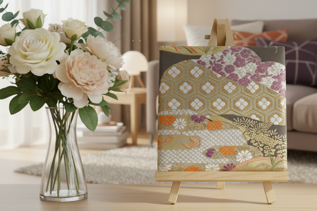 Decorative Obi Wall Panel Handmade from Vintage Japanese Textile Art