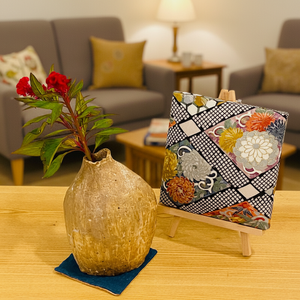 Arte da parete con tessuto Obi vintage giapponese – Pezzo unico, realizzato a mano in Giappone【KP-08】