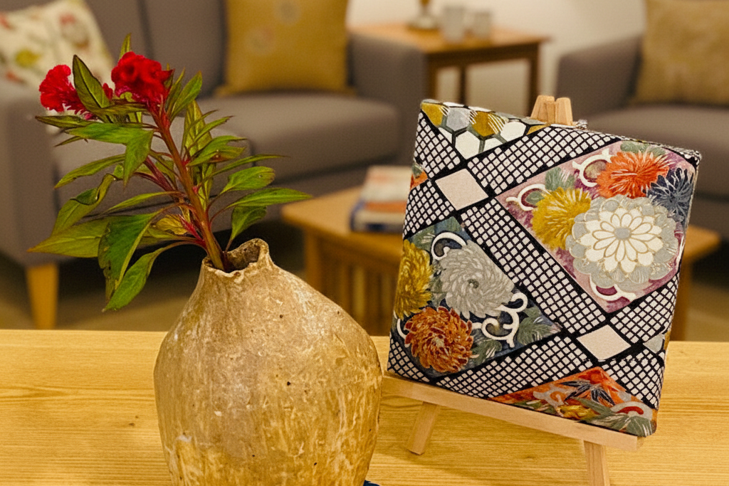 Decorative Obi Wall Panel Handmade from Vintage Japanese Textile Art