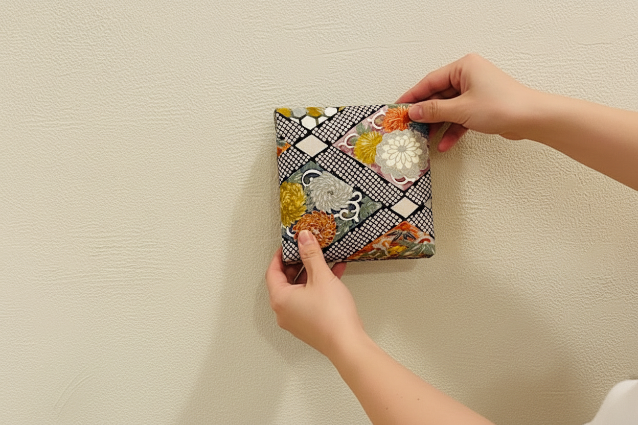Arte da parete con tessuto Obi vintage giapponese – Pezzo unico, realizzato a mano in Giappone【KP-08】