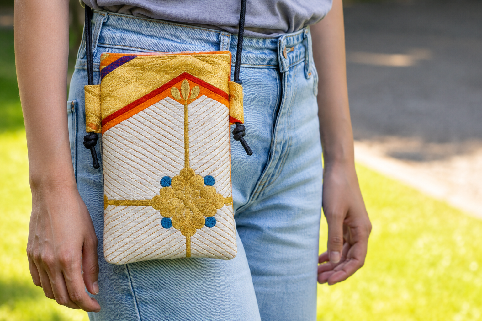 Japanese Obi Phone Bag, Japanese Silk Crossbody, Obi Smartphone Shoulder Bag, One of a Kind Gift, Lightweight Travel Bag【SS-02】