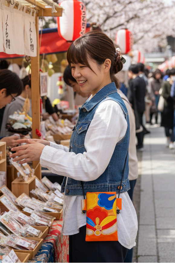 OBI+ Smartphone Shoulder Bag Handmade from Vintage Japanese Obi Fabric