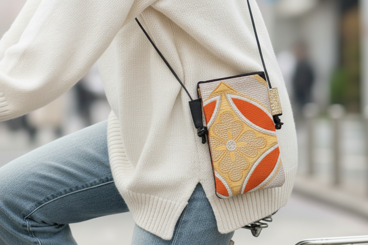Japanese Obi Phone Bag, Japanese Silk Crossbody, Obi Smartphone Shoulder Bag, One of a Kind Gift, Lightweight Travel Bag【SS-07】