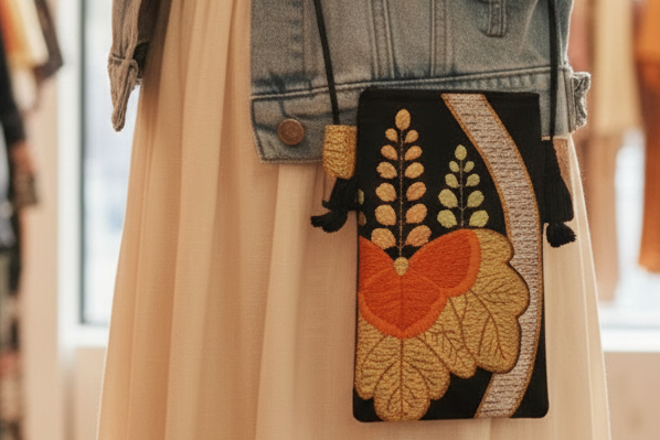 OBI+ Smartphone Shoulder Bag Handmade from Vintage Japanese Obi Fabric