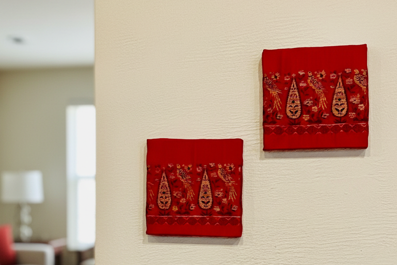 Kimono Wall Art / Japanese Vintage Silk Textile Panel / Framed Fabric Art / Wabi Sabi Decor / Unique Japanese Interior【OP2-01】
