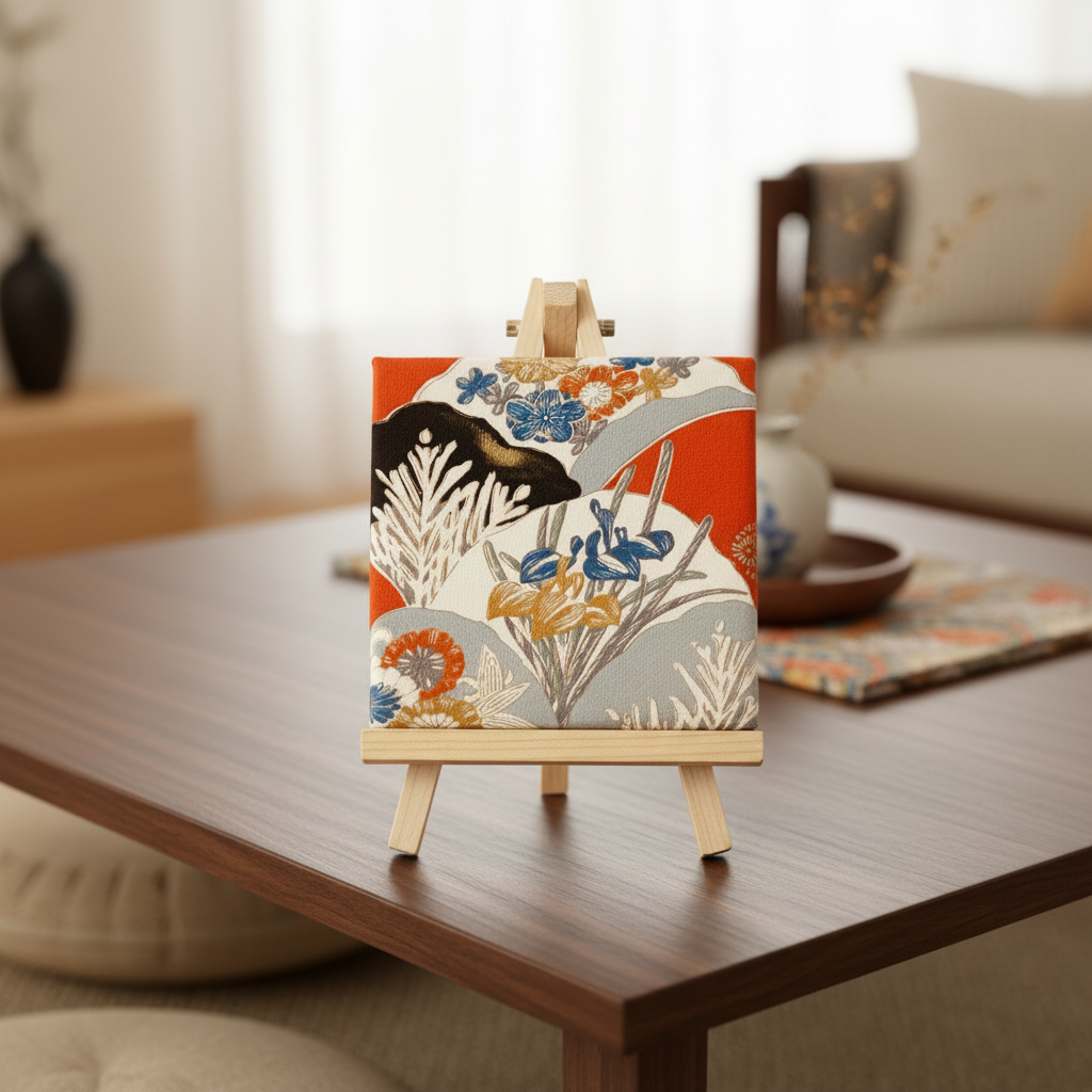 Kimono Wall Art / Japanese Vintage Silk Textile Panel / Framed Fabric Art / Wabi Sabi Decor / Unique Japanese Interior【KP2-02A】