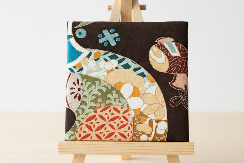 Kimono Wall Art / Japanese Vintage Silk Textile Panel / Framed Fabric Art / Wabi Sabi Decor / Unique Japanese Interior【KP2-01A】