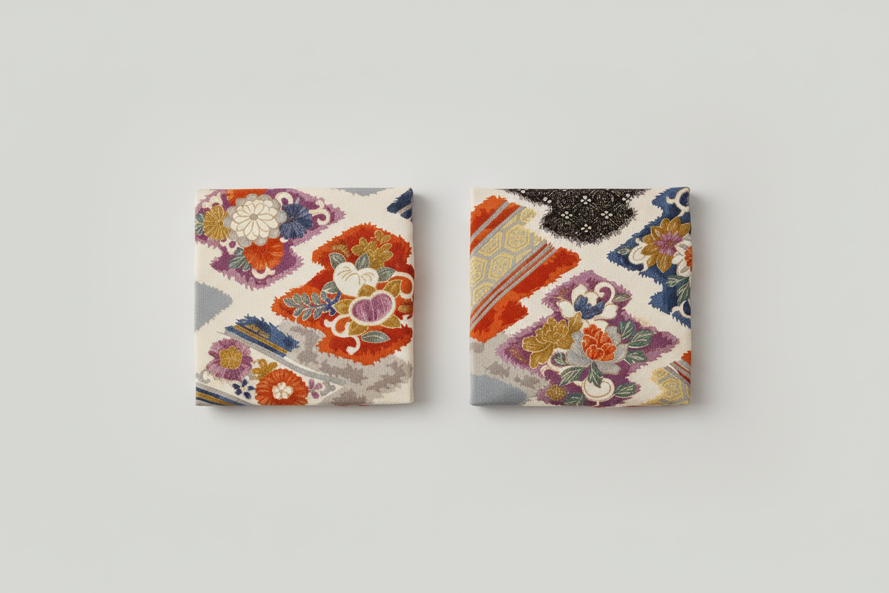 Tachibana Peony Chrysanthemum [Set of 2 Silk Kimono Fabric Panels] KP2-08