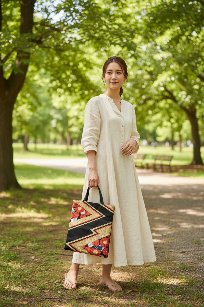 Japanese Kimono Silk Tote Bag, Vintage Obi Handmade Bag, Upcycled Sustainable Gift, One of a Kind Eco Bag【KB-31】