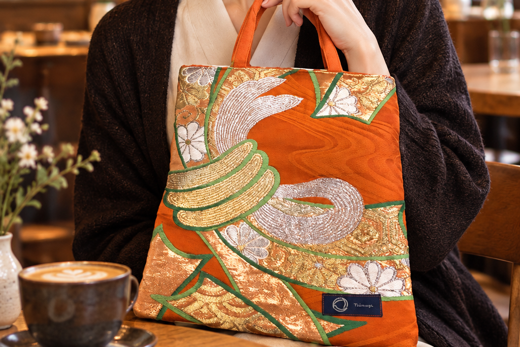 Japanese Kimono Silk Tote Bag, Vintage Obi Handmade Bag, Upcycled Sustainable Gift, One of a Kind Eco Bag【KB-34】
