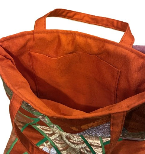Japanese Kimono Silk Tote Bag, Vintage Obi Handmade Bag, Upcycled Sustainable Gift, One of a Kind Eco Bag【KB-34】