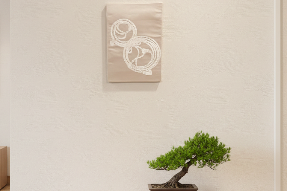 Kimono Wall Art / Japanese Vintage Silk Textile Panel / Framed Fabric Art / Wabi Sabi Decor / Unique Japanese Interior【OPB-3】